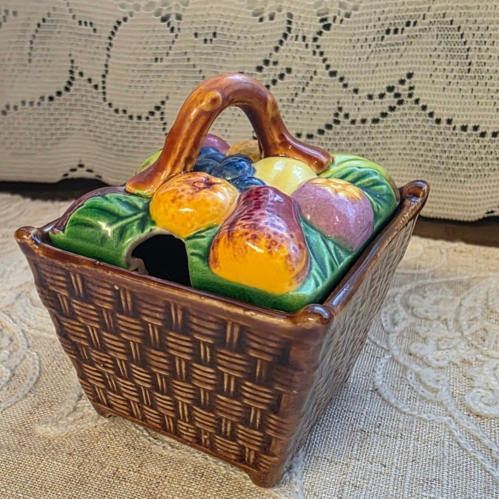 Marutomoware Ceramic Jar Fruit Basket Jam Honey Pot 3" Brown 1937 Notch